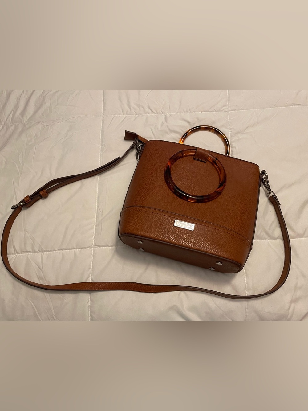 Carlos by Carlos Santana Brown Pebbled Crossbody with Tortoiseshell Ring